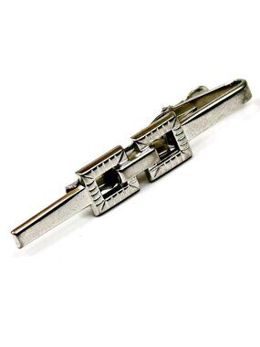 Foster Tie Clip Vintage Silver-Tone Bar with Chain Link Accent Made in USA